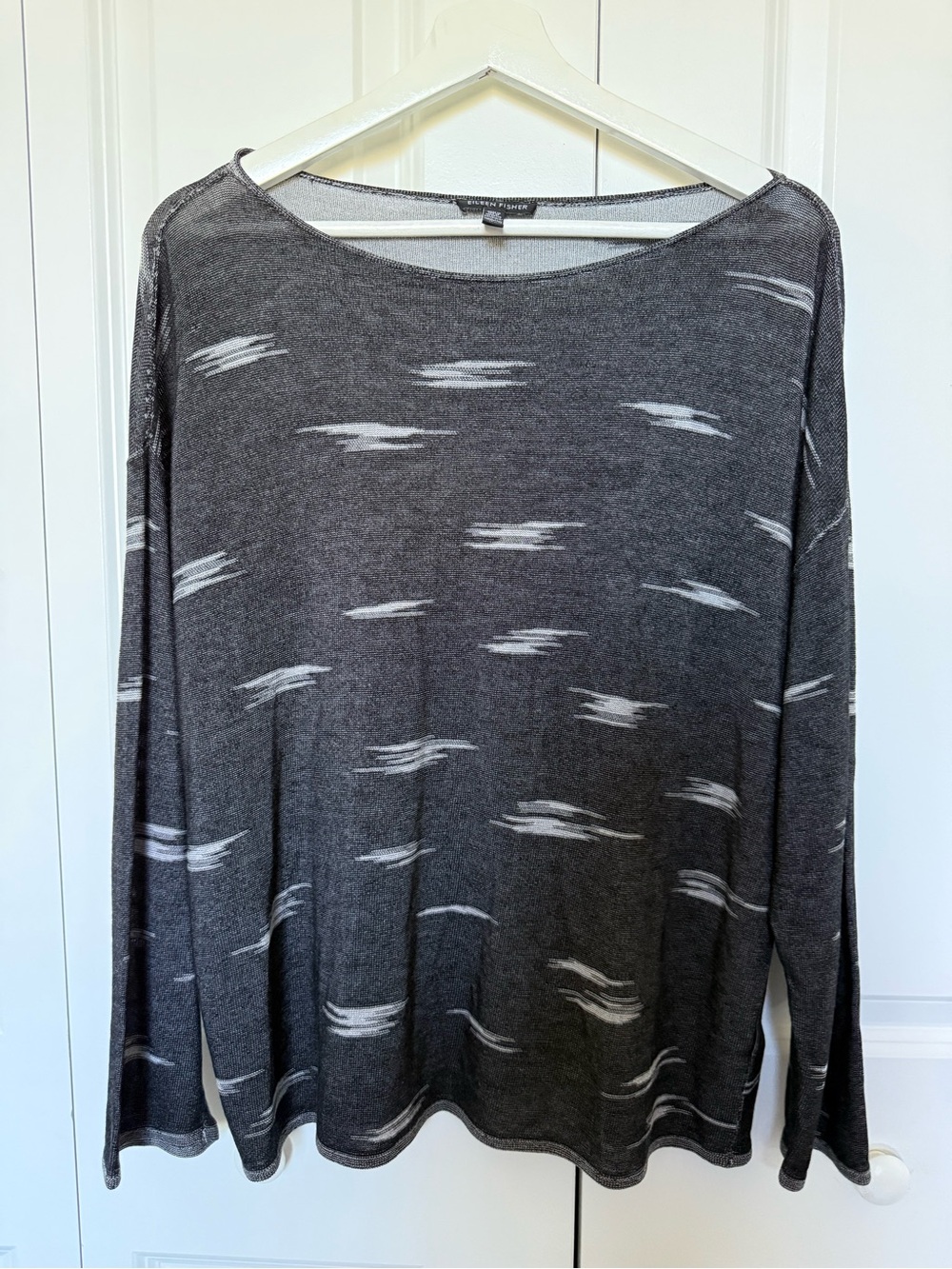Eileen Fisher Gray Patterned Tencel Knit Lightweight Sweater Women's M